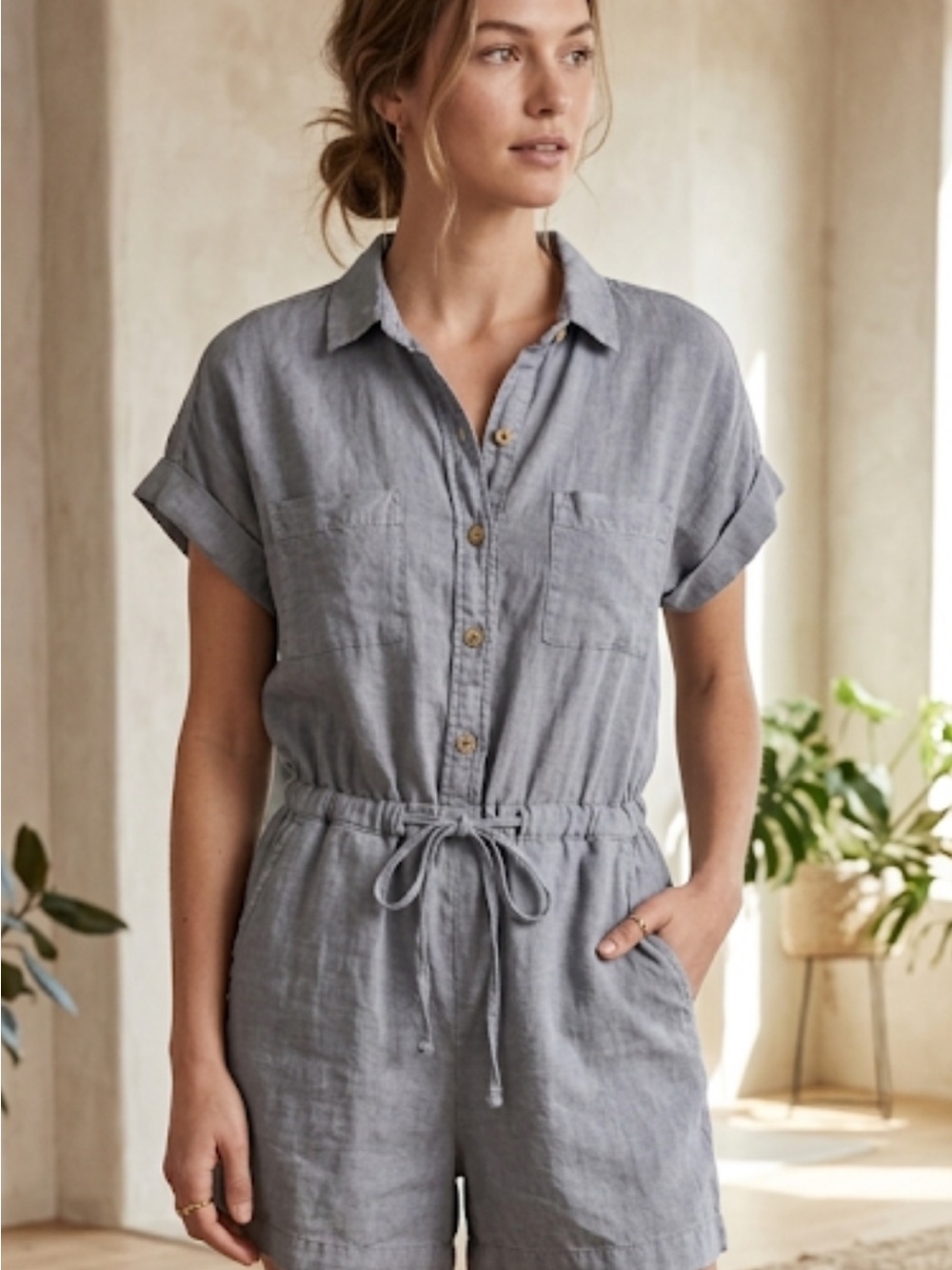 Velvet by Graham & Spencer Light Blue Denim chambray Romper. NWOT